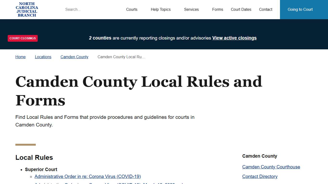 Camden County Local Rules and Forms North Carolina Judicial Branch